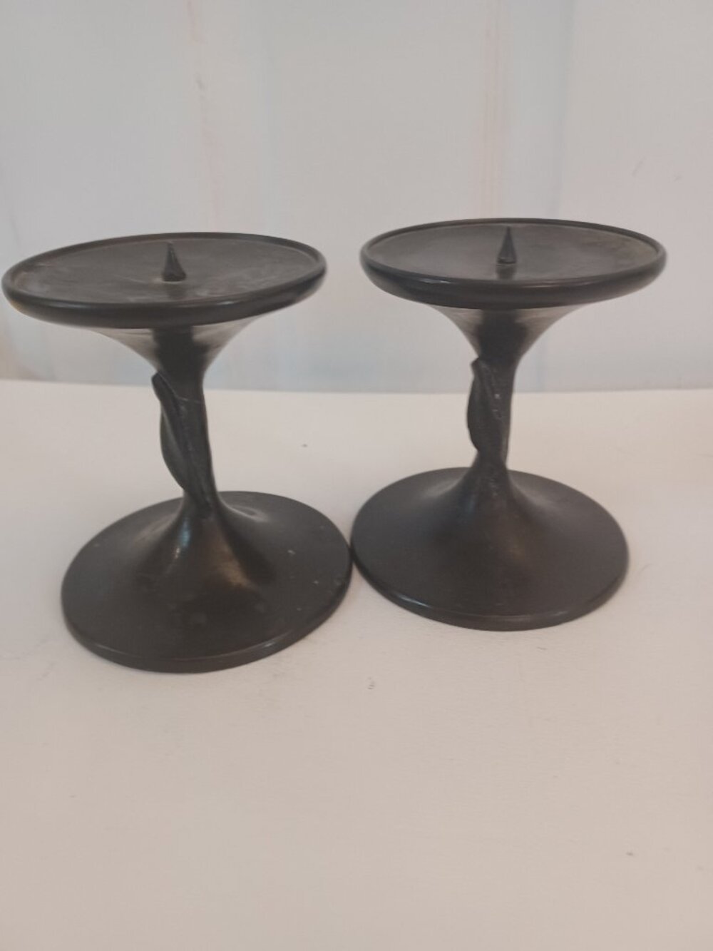 Vintage Illuminations Brutalist Bronze Cast Iron Twist Candle Holders 4.25"